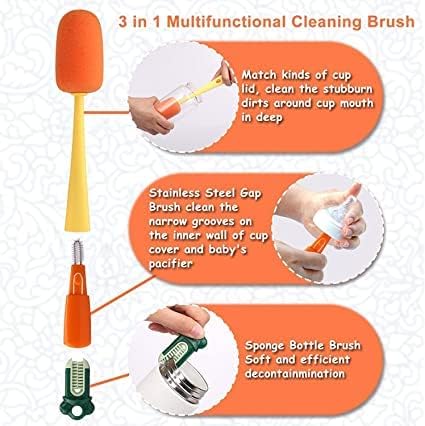 3 in 1 Multi Bottle Cleaning Brush,Sponge Baby Bottle Brush, Cup Lid Gap Bottle Cleaning Brush, Multifunctional Cup Brush with Long Handle for Water Bottles, Tumblers, Cups