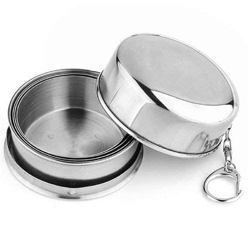 RF REDFOXX Folding Stainless Steel Water Glass for Picnic Outdoor/Indoor, Water Tumbler Cup with Keychain for Lassi Lemonade Juice Milk Cold Drinks Beverage Drinking Tumbler (75ml)