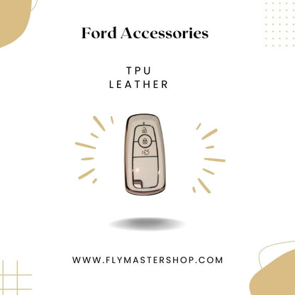 Soft TPU Leather Pattern Key Cover Compatible with Ford Ecosport Aspire Freestyle Endeavour Push Button Start Car Key (White).