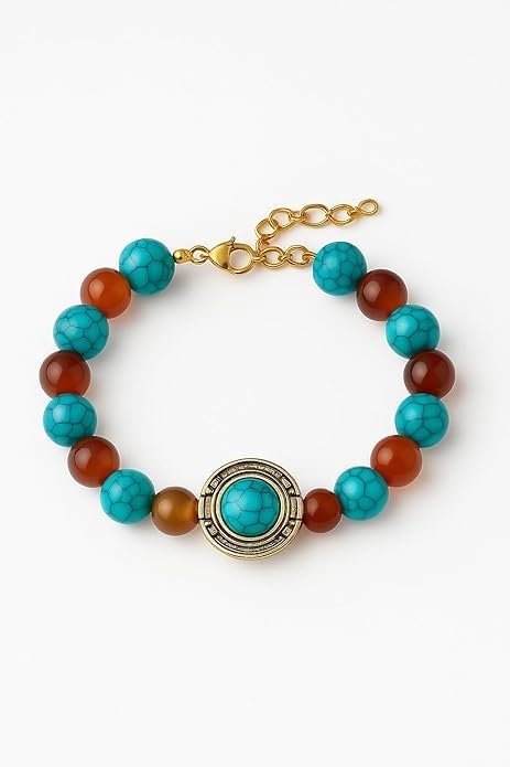 RF REDFOXX American Stone Gold Plated Bracelet for Men & Women | Friendship, Couple, Boyfriend, Girlfriend, Husband, Wife | Adjustable Beaded Bracelet for Gifting