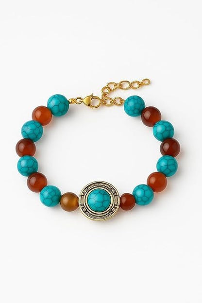 RF REDFOXX American Stone Gold Plated Bracelet for Men & Women | Friendship, Couple, Boyfriend, Girlfriend, Husband, Wife | Adjustable Beaded Bracelet for Gifting
