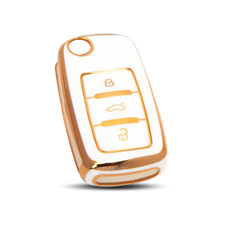 TPU Key Cover Compatible with VW & Skoda Ameo Jetta Octavia Rapid Vento Fabia Laura Polo Superb Yeti. (White)