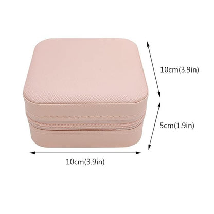 RF REDFOXX Leather Mini Jewelry Travel Case Small Portable Jewelry Organizer Box for Rings, Earrings & Necklaces Compact Travel Storage Organizer with Secure Closure (Pink)