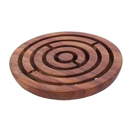 RF REDFOXX Wooden Labyrinth Board Game Ball in Maze Puzzle and Brain Teaser Hand and Eye Coordination Brain Game for Kids and Adults, Made in India (Size 3.5")