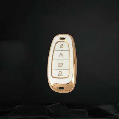 TPU Smart Key Fob Cover for Hyundai Tucson, 4-Button Remote, Gold-White Finish