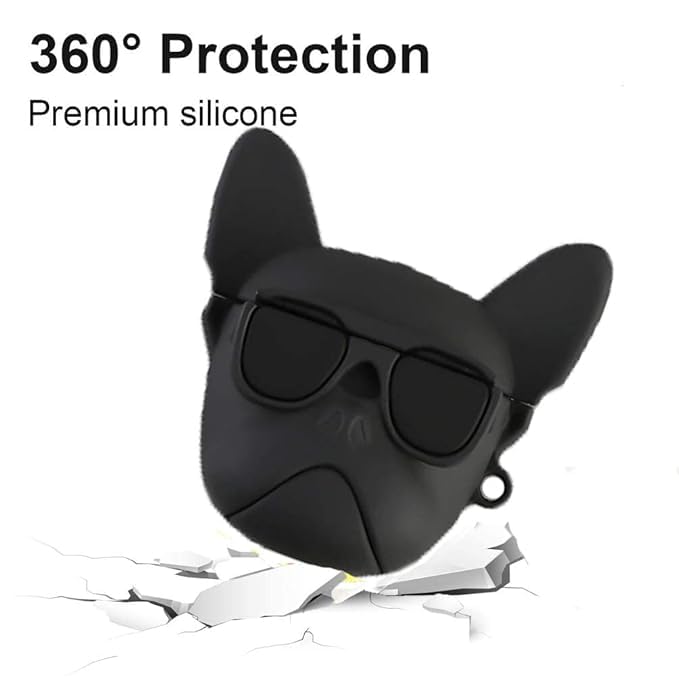 RedFoxx Soft Silicone New 3D Cartoon Design Cute Anime Shockproof Cover Case with Free Keychain Compatible with Apple AIRPODS PRO (NOT for Any Other AIRPODS) (AIRPOD Cover PRO, (Black Bully Dog)