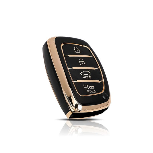 TPU Car Key Cover Compatible with Hyundai Creta, i20, Venue, Elantra & Tucson | Black