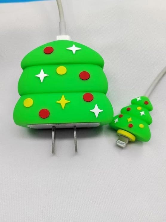 RF REDFOXX Silicone Protective Case for Apple 20W & 18W iPhone USB-C Power Adapter Charger and for USB Lightning Cable, 3D Case for iPhone Charger - 18W/20W (Christmas Tree) Multicolor