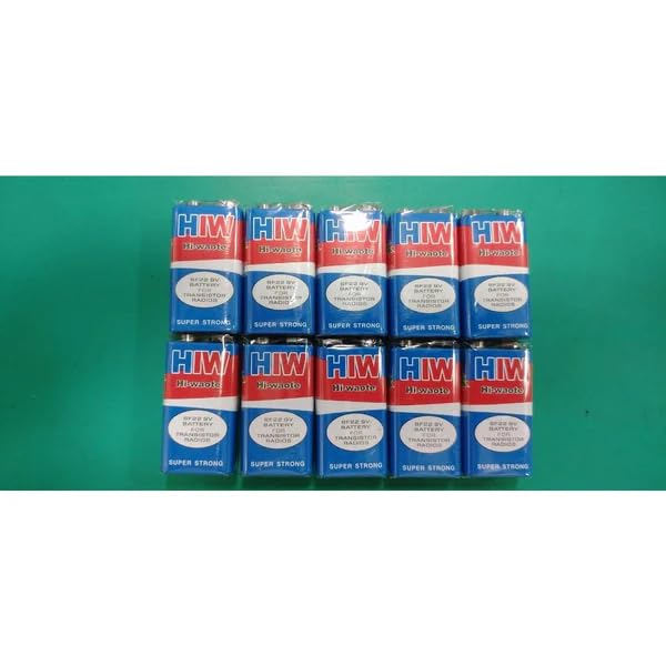 RF REDFOXX hi-waote 6F22 29312 HW Long Life Zinc Carbon Battery Hi-Watt (Pack of 10) 9V 6F22M Zinc Carbon Long Life General Purpose 9 Volt Batteries Multi Color