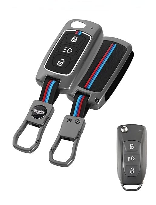 Premium Metal Key Cover Compatible with Tata Tiago, Nexon, Altroz, Safari, Storme, Zest, Bolt, Tigor, Punch & Hexa, 3 Button Flip Key Case, Black, Pack of 1