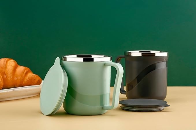 Insulated Stainless Steel Coffee Mug with Lid – 300ml Double Wall Tea & Milk Mug for Home, Office, Restaurant – Stylish, Leakproof, Drinkware Gift (1 Pc,)