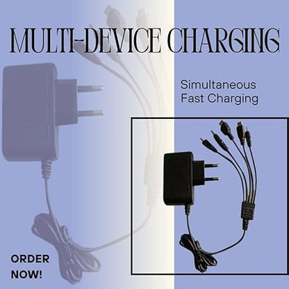 RF REDFOXX Universal 5-in-1 Multi Device Charger Cable with USB, AC Power Adapter, Black