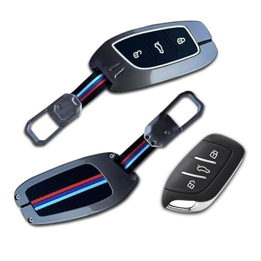 Metal Car Key Cover for MG ZS EV, 3-Button Smart Key Case, Shape-2, 360° Full Protection, Durable and Stylish, Multicolor