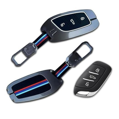Metal Car Key Cover for MG ZS EV, 3-Button Smart Key Case, Shape-2, 360° Full Protection, Durable and Stylish, Multicolor