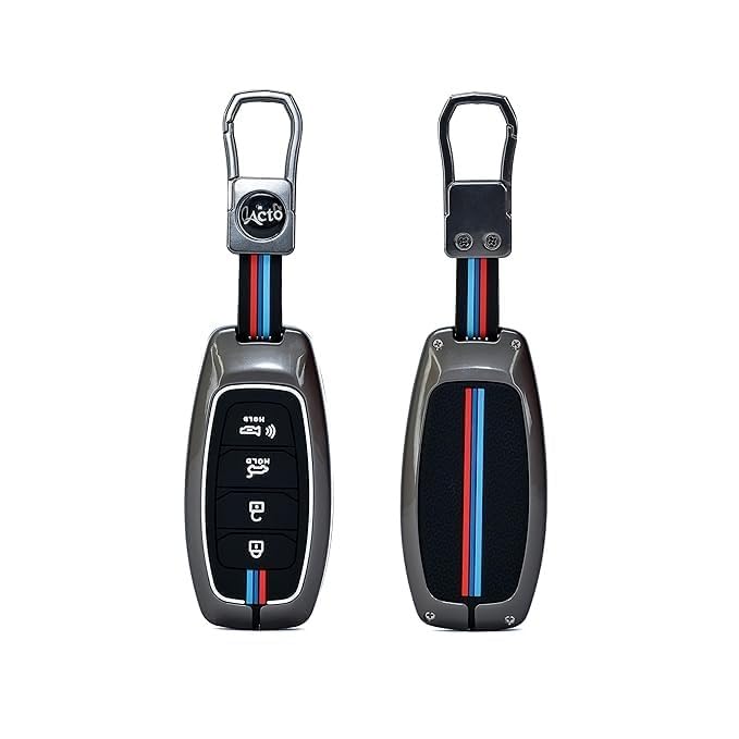 Metal Shell & Soft Silicone Full Protection Key Cover Compatible with Hyundai Verna 2019–2023 | New Verna 2022–2023 4 Button Smart Key Case | Low-Light Visibility Feature | Multi-Colour (Pack of 1)