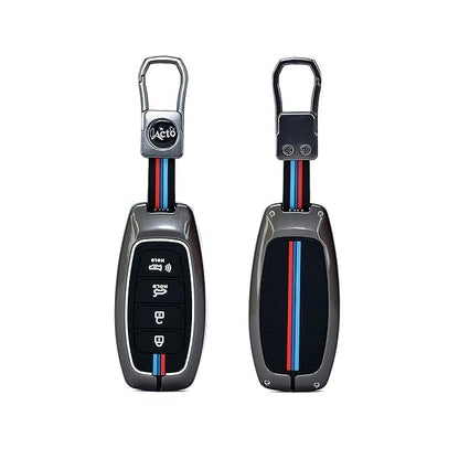 Metal Shell & Soft Silicone Full Protection Key Cover Compatible with Hyundai Verna 2019–2023 | New Verna 2022–2023 4 Button Smart Key Case | Low-Light Visibility Feature | Multi-Colour (Pack of 1)