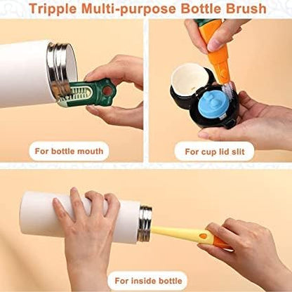3 in 1 Multi Bottle Cleaning Brush,Sponge Baby Bottle Brush, Cup Lid Gap Bottle Cleaning Brush, Multifunctional Cup Brush with Long Handle for Water Bottles, Tumblers, Cups
