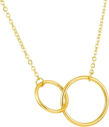 RF REDFOXX Double Circle Pendant Necklace, Gold-Toned Chain, Ladies Fashion Jewellery