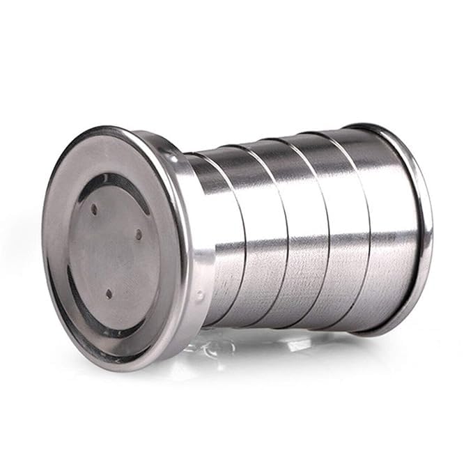 RF REDFOXX Folding Stainless Steel Water Glass for Picnic OutdoorIndoor, Water Tumbler Cup with Keychain for Lassi Lemonade Juice Milk Cold Drinks Beverage Drinking Tumbler (75ml)
