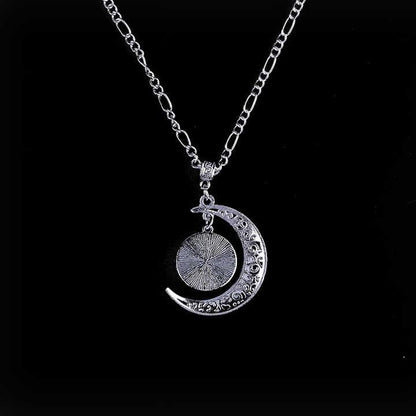 Evil Eye Moon Pendant Necklace, Silver Alloy Chain, Blue Crystal Charm