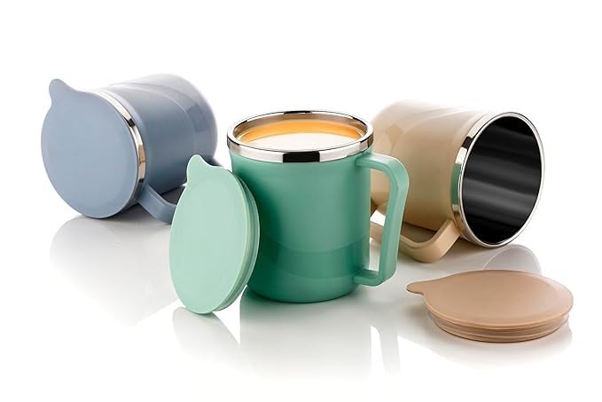 Insulated Stainless Steel Coffee Mug with Lid – 300ml Double Wall Tea & Milk Mug for Home, Office, Restaurant – Stylish, Leakproof, Drinkware Gift (1 Pc,)