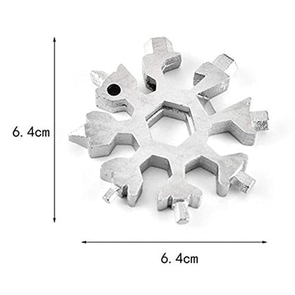 18-in-1 Snowflake Multi Tool, Stainless Steel, Silver, with Bottle Opener, Screwdriver and Wrench, Portable Keychain Repair Tool for Camping