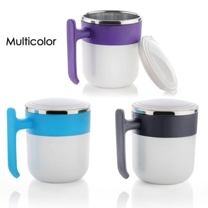 RF REDFOXX Stainless Steel Insulated Travel Mug, 300ml, Double Wall Design with Lid and Handle, White and Blue