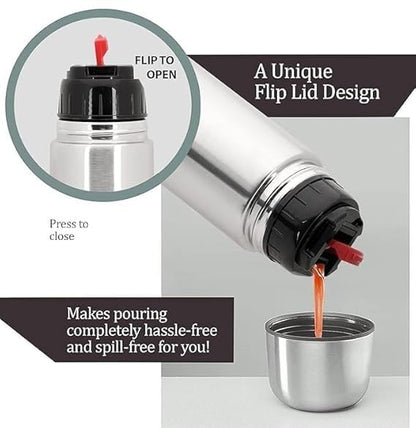 Steel Button Flip Lid Cap for Thermosteel Vacuum Flask | Compatible with Cello Hot & Cold Water Bottles | Leak-Proof Replacement Flip Cover | Pack of 1 (for 500ml)
