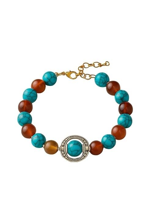 RF REDFOXX American Stone Gold Plated Bracelet for Men & Women | Friendship, Couple, Boyfriend, Girlfriend, Husband, Wife | Adjustable Beaded Bracelet for Gifting