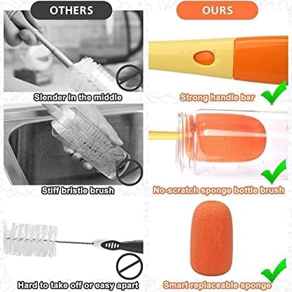 3 in 1 Multi Bottle Cleaning Brush,Sponge Baby Bottle Brush, Cup Lid Gap Bottle Cleaning Brush, Multifunctional Cup Brush with Long Handle for Water Bottles, Tumblers, Cups