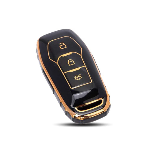 TPU Car Key Cover Compatible with Ford Aspire, Figo, Endeavour, EcoSport & Fiesta | 2nd Generation Smart Key Case | Soft Protective TPU | Black