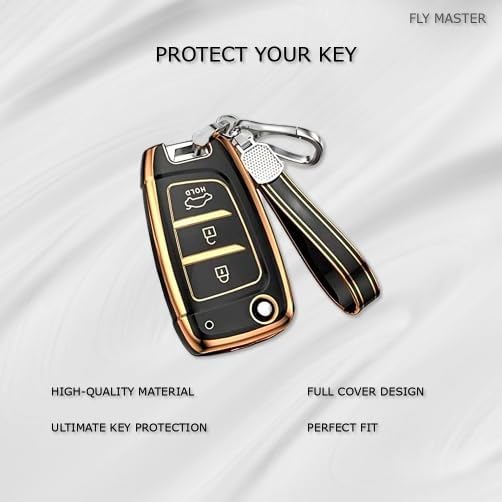 Soft TPU Car Key Cover for Hyundai Verna (2019–2023) & i20 Magna/Sportz (2024–2025) – 3-Button Flip Smart Key Shell (Black, Premium Protection)