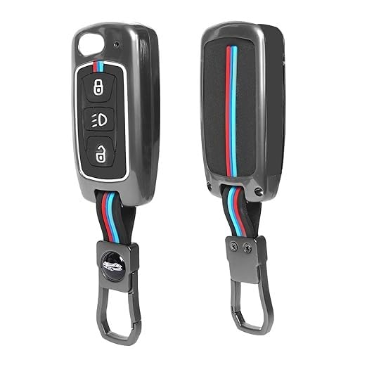 Premium Metal Key Cover Compatible with Tata Tiago, Nexon, Altroz, Safari, Storme, Zest, Bolt, Tigor, Punch & Hexa, 3 Button Flip Key Case, Black, Pack of 1