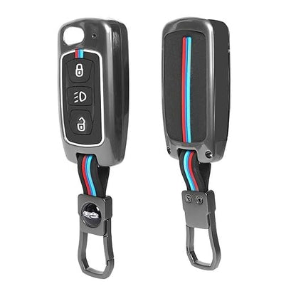 Premium Metal Key Cover Compatible with Tata Tiago, Nexon, Altroz, Safari, Storme, Zest, Bolt, Tigor, Punch & Hexa, 3 Button Flip Key Case, Black, Pack of 1