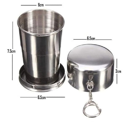 RF REDFOXX Folding Stainless Steel Water Glass for Picnic OutdoorIndoor, Water Tumbler Cup with Keychain for Lassi Lemonade Juice Milk Cold Drinks Beverage Drinking Tumbler (75ml)