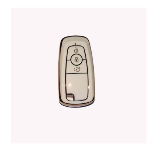 Stylish and Durable Soft TPU Leather Pattern Key Cover for Ford Ecosport, Aspire, Freestyle, and Endeavour Push Button Start Keys: Black with Keychain.