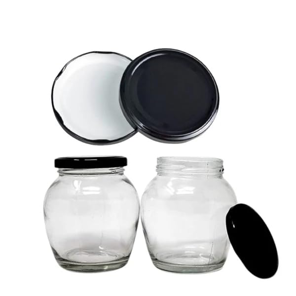 RF REDFOXX Glass Jars Air-Tight Black Metal Caps – Stylish Storage for Pantry, Spices, and More (82mm), Metal Lid for Glass jar/Bottles. (Pack Of 6)