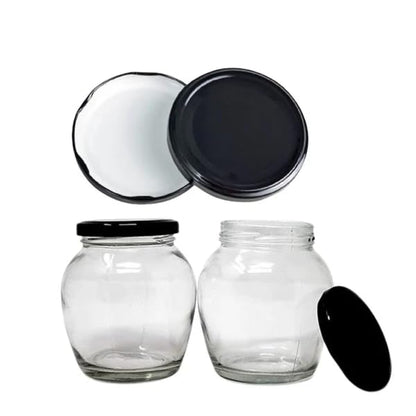 RF REDFOXX Glass Jars Air-Tight Black Metal Caps – Stylish Storage for Pantry, Spices, and More (82mm), Metal Lid for Glass jar/Bottles. (Pack Of 6)