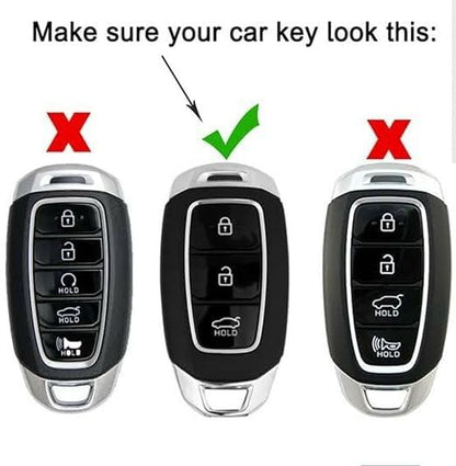 Metal & Soft Silicone Car Key Cover with Keychain | Full Protection Key Shell Compatible with Hyundai Verna, Kona, i20 (2019–2024) | 3-Button Smart Key Case