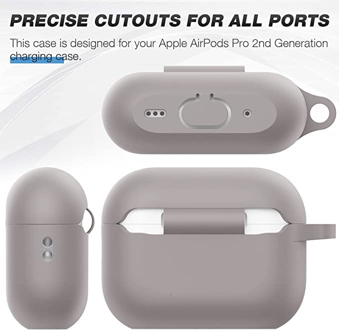 RedFoxx Soft Silicon Shockproof Cover Case with Free Keychain Compatible with Apple AIRPODS PRO 2, Leather Case Airpod Pro 2 (Grey)