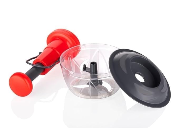 Hand Press Push Chopper for Vegetables & Fruits – 650ml Capacity, 3 Sharp Stainless Steel Blades, No Electricity Needed, Anti-Skid Base, Compact & Easy to Use – Color: Red