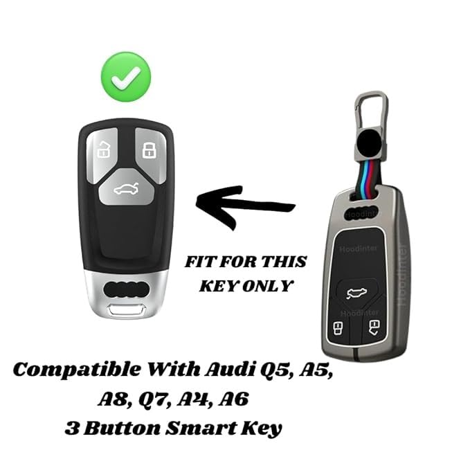 Metal Car Key Cover Compatible with Audi Q5, A5, A8, Q7, A4, A6, 3 Button Smart Key Case, Premium Key Protector, Black, Pack of 1