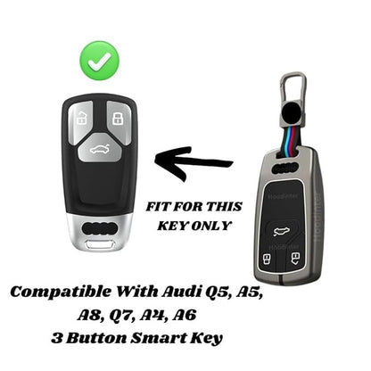 Metal Car Key Cover Compatible with Audi Q5, A5, A8, Q7, A4, A6, 3 Button Smart Key Case, Premium Key Protector, Black, Pack of 1