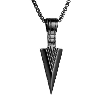 RF REDFOXX Men's Arrow Pendant Necklace, Black Stainless Steel Chain, Triangle Design, Hip-Hop Style