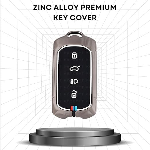 Metal Key Cover Compatible with Tata Tiago, Nexon, Altroz, Curvv, Safari, Storme, Zest, Bolt, Tigor, Punch & Hexa | 3 Button Flip Key Case | Premium Protective Car Key Cover | Black (Pack of 1)