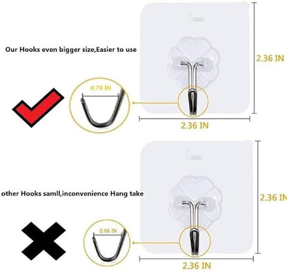 Adhesive Wall Hooks for Kitchen & Bathroom | Heavy Duty Sticky Hooks (13.2lb Max) | Nail-Free Stainless Steel Hangers | Reusable Transparent Utility Hooks for Towel, Ceiling, and Wall – 10 Pcs Set