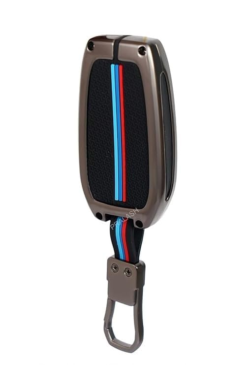 Metal Silicone Key Cover Compatible with Toyota Innova Crysta, HyCross, Hilux & Invicto | 2 Button Smart Key Case | Full Protection Metal Cover with Low-Light Visibility Feature | Black (Pack of 1)
