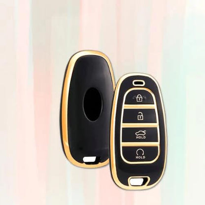 RF REDFOXX Hyundai Tucson 2022 4 Button Smart Key | Car Key Cover | Provides Protection and Style Compatible for i10 Grand, i20 Elite, i20 Car Accessories | Hyundai Models |(Gold Black)