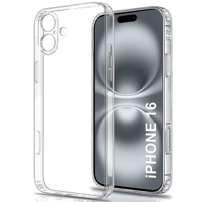 RF REDFOXX Clear Protective Case for iPhone 16, Ultra Slim Transparent Cover with Camera Protection, Soft Silicone with Dust Plugs