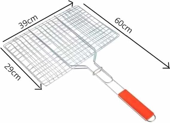 Stainless Steel Barbecue Grill Net Basket – Chromium Plated Grilling Tray with Long Wooden Handle – Ideal for Fish, Meat, Vegetables, Shrimp, and More